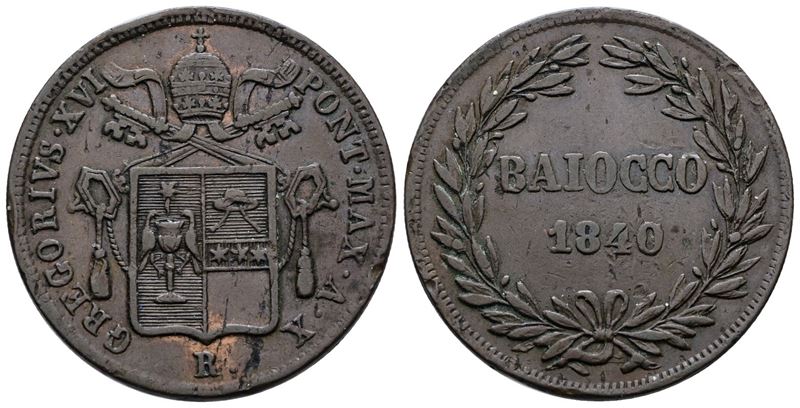 Stato Pontificio. Roma. Gregorio XVI (1831-1846). Baiocco 1840. Cu; 10,17gr; Gig.167; Bb