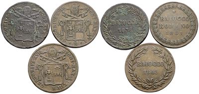 Gregorio XVI, Lotto di 3 monete da 1 baiocco (1836-1843)