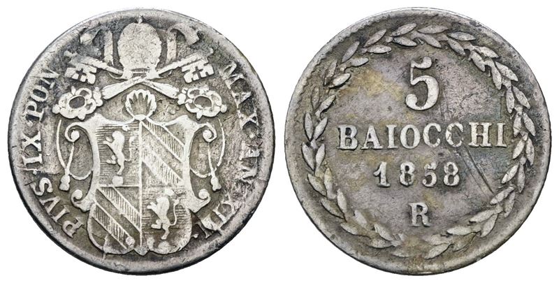Pio IX, 5 baiocchi 1858 anno XIII, Stato Pontificio, Roma
