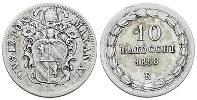 Pio IX, 10 baiocchi 1858, Stato Pontificio, Roma