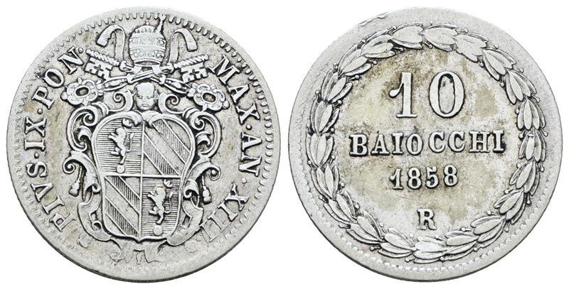 Pio IX, 10 baiocchi 1858, Stato Pontificio, Roma