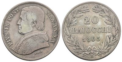 Pio IX, 20 baiocchi 1865, Stato Pontificio, Roma