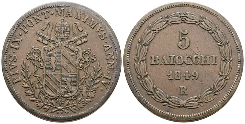 Pio IX, 5 baiocchi 1849, anno IV, Roma