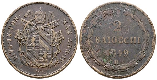 STATO PONTIFICIO. ROMA. Pio IX (1846-1870). 2 baiocchi 1849 anno IV. Cu; 20gr; Gig.193; QBB