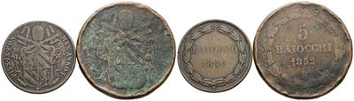 Pio IX, Lotto di 2 monete da 2 baiocchi 1847 B e 5 baiocchi 1852 R