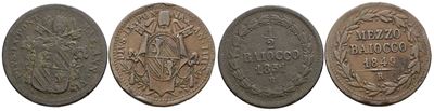 Pio IX (1846-1870), Lotto di 2 monete da mezzo baiocco 1851-1849, Cu