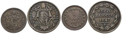Pio IX, Lotto di 2 monete da 1 quattrino (1851 R) e mezzo baiocco (1847 B)