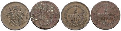 Monete del Stato Pontificio, Pio IX, Lotto di 2 mezzi baiocchi 1851 B e 1850 R