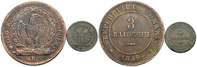Monete della Repubblica Romana, Lotto di 2 monete da 3 e 4 baiocchi del 1849