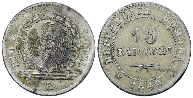 Moneta della Repubblica Romana, 16 baiocchi 1849