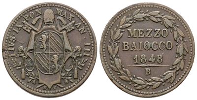 Pio IX, Mezzo baiocco del 1848, anno III