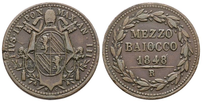 Pio IX, Mezzo baiocco del 1848, anno III