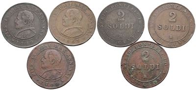 Pio IX, Lotto di 3 monete da 2 soldi (1866-1867), Stato Pontificio, Roma