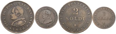 Monete del Stato Pontificio, Lotto di 2 monete da 2 soldi e mezzo soldo, Pio IX (1846-1870)