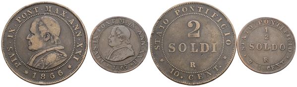 STATO PONTIFICIO. ROMA. Pio IX(1846-1870). Lotto di 2 monete da 2 soldi e mezzo soldo. Cu; Anni e conservazioni differenti