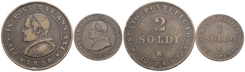 Monete del Stato Pontificio, Lotto di 2 monete da 2 soldi e mezzo soldo, Pio IX (1846-1870)