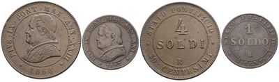 Stato Pontificio, Lotto di 2 monete da 4 soldi e 1 soldo di Pio IX (1846-1870)