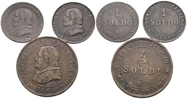 STATO PONTIFICIO. ROMA. Pio IX(1846-1870). Lotto di 3 monete da 4 soldi e 1 soldo. Cu; Anni e conservazioni differenti.