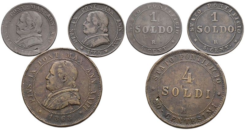 Pio IX, Lotto di 3 monete da 4 soldi e 1 soldo del periodo 1846-1870