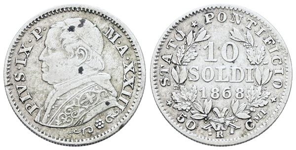 STATO PONTIFICIO. ROMA. Pio IX(1846-1870). 10 soldi 1868 anno XXIII. Ag; 2,5gr; Gig.309; BB