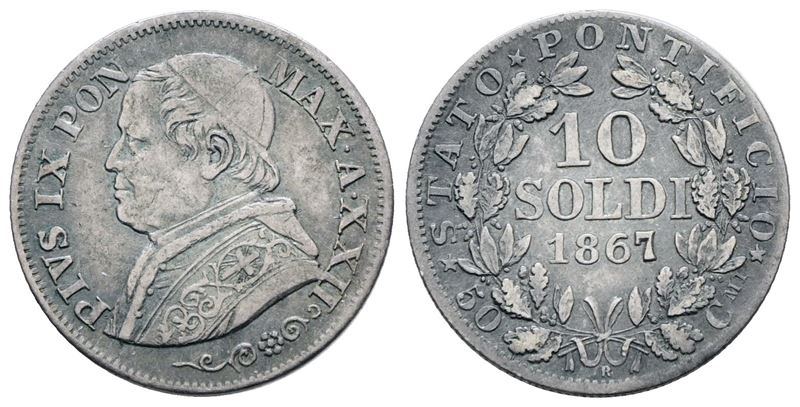 Stato Pontificio. Roma. Pio IX(1846-1870). 10 Soldi 1867 Anno XXII. Ag; 2,5gr; Gig.307; Bb/spl
