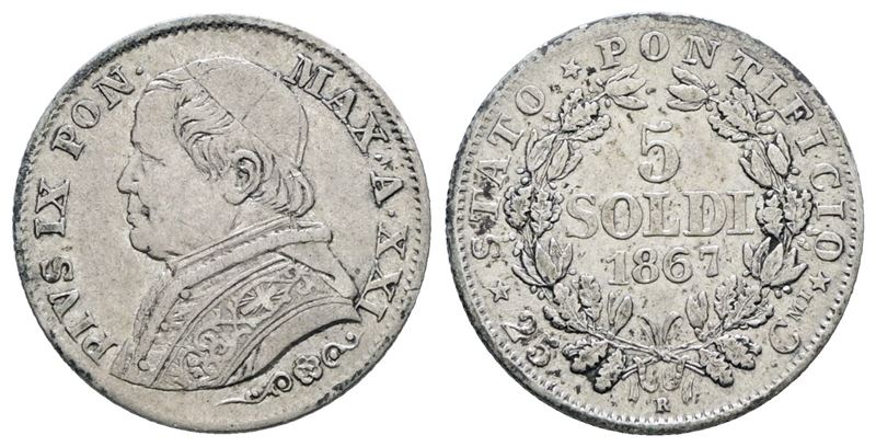 Pio IX, 5 soldi 1867, Ag 1,25g, Gig. 313