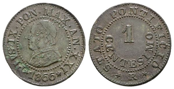 STATO PONTIFICIO. ROMA. Pio IX(1846-1870). 1 centesimo 1866 anno XXI. Cu; 1gr; Gig.330; BB+