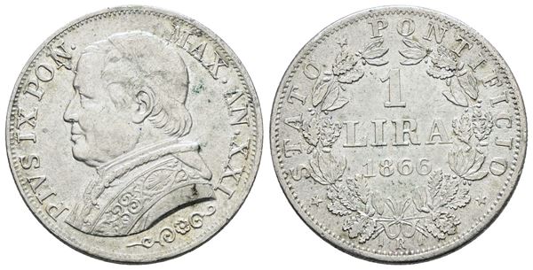 STATO PONTIFICIO. ROMA. Pio IX(1846-1870). Lira 1866 anno XXI. Ag; 5gr; Gig.297; SPL