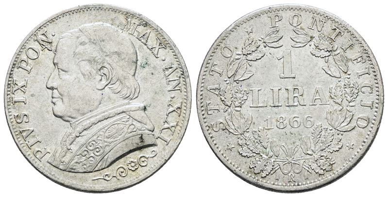 Pio IX, Lira 1866 anno XXI, Stato Pontificio