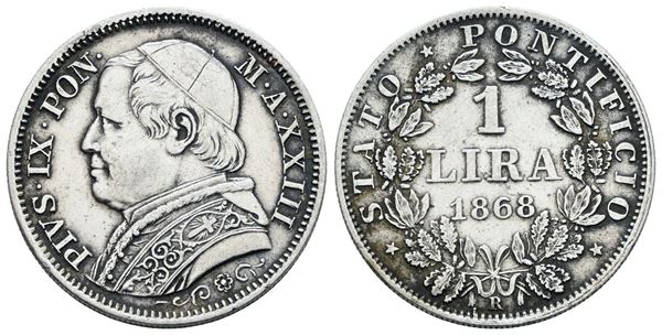STATO PONTIFICIO. ROMA. Pio IX(1846-1870). Lira 1868 anno XXIII. Ag; 5gr; Gig.301; BB+