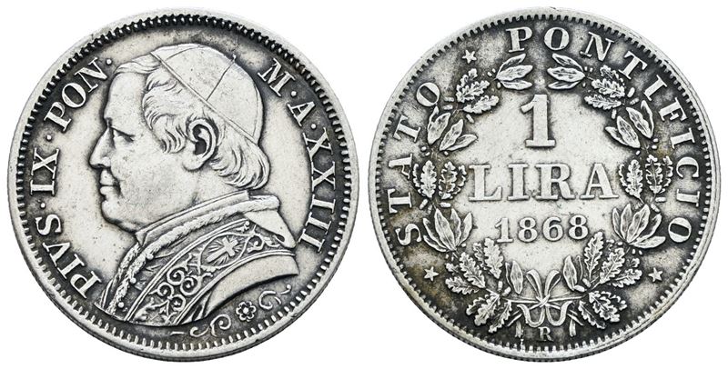 Pio IX, Lira 1868, Anno XXIII, Ag 5gr, Gig. 301