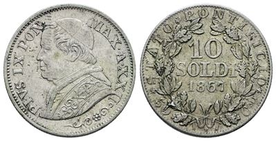 Pio IX, Moneta da 10 soldi 1867, anno XXII - Stato Pontificio, Roma