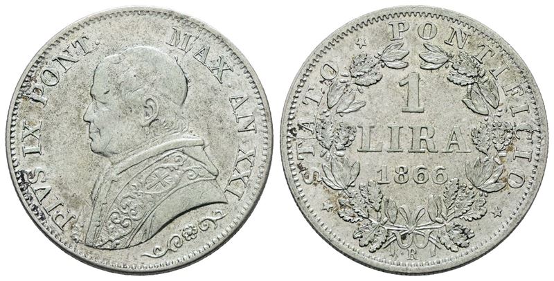 Stato Pontificio. Roma. Pio IX(1846-1870). Lira 1866 Anno XXI, Busto Medio. Ag; 5gr; Gig.296; Nc;...