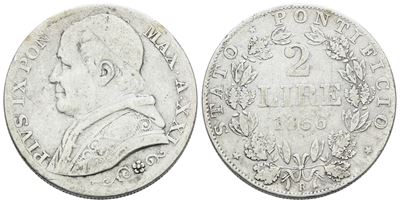 Stato Pontificio. Roma. Pio IX(1846-1870). 2 Lire 1866 Anno XXI, Busto Grande. Ag; 10gr; Gig.286b...