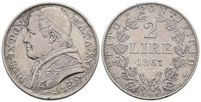 Pio IX, Moneta da 2 lire del 1867 - Stato Pontificio