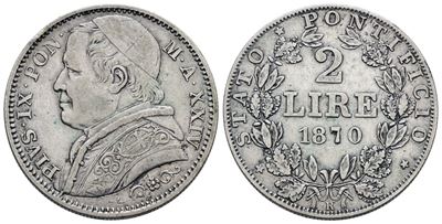 Pio IX, Moneta da 2 lire, Edizione 1870