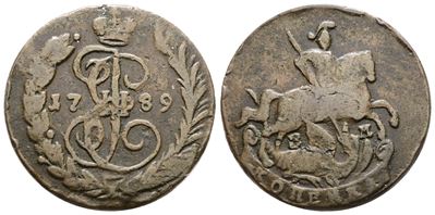 Caterina II di Russia, 1 copeco 1789, Argento, C 57, Peso 10,2 g