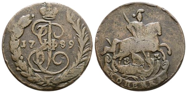 RUSSIA. Caterina II (1762-1796). 1 copeco 1789. Cu; C 57; 10,2gr; BB