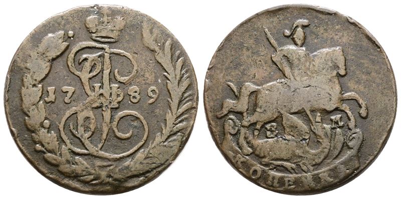 Caterina II di Russia, 1 copeco 1789, Argento, C 57, Peso 10,2 g
