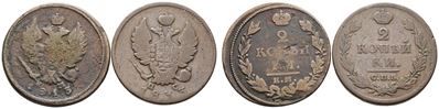 Alessandro I, Lotto di 2 monete da 2 copechi (Ekaterinburg, 1802-1825)
