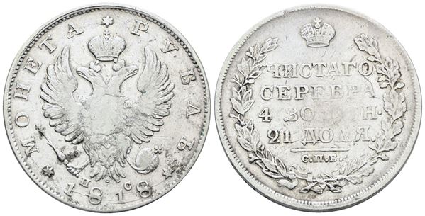 RUSSIA. SAN PIETROBURGO. Alessandro I (1802-1825). Rublo 1818. Ag; 20,43gr; C 130; Q.BB