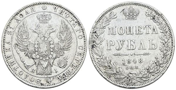 RUSSIA. SAN PIETROBURGO. Nicola I (1825-1855). Rublo 1848. Ag; 20,43gr; C 168; BB+