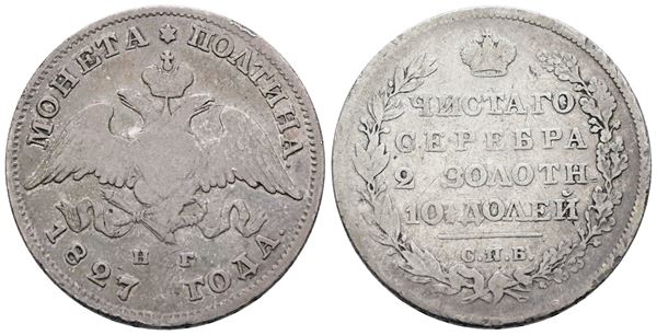 RUSSIA. SAN PIETROBURGO. Nicola I (1825-1855). Rublo 1827. Ag; 20,43gr; C 161; MB/BB