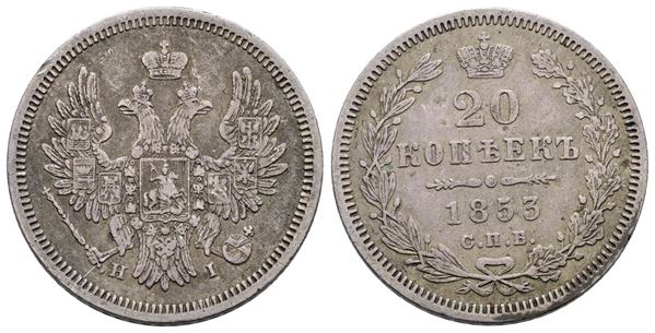 RUSSIA. SAN PIETROBURGO. Nicola I (1825-1855). 20 copechi 1853. Ag; 4,14gr; C 165; BB/SPL