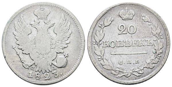 RUSSIA. SAN PIETROBURGO. Nicola I (1825-1855). 20 copechi 1823. Ag; 4,14gr; C 128; Q.BB