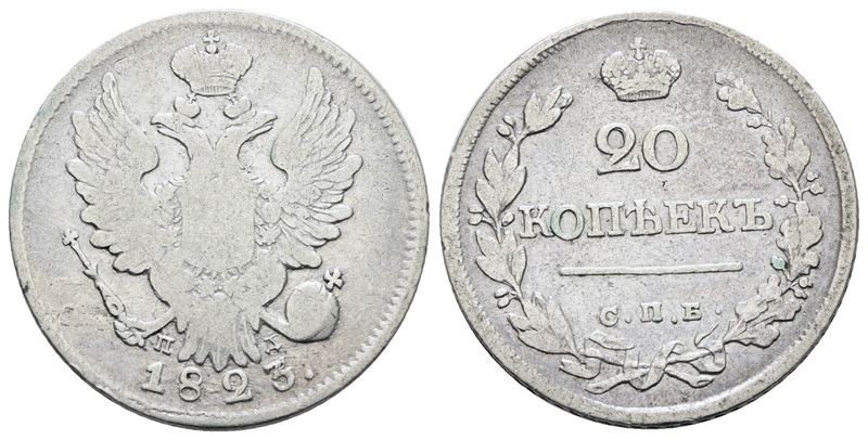 Nicola I, 20 copechi 1823, Ag, 4,14 gr, C 128