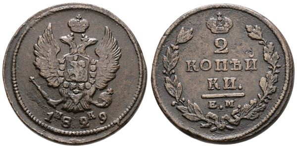 RUSSIA. EKATERININBURG. Nicola I (1825-1855). 2 copechi 1829. Cu; 13,65gr; C 118; BB+