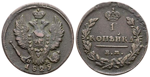 RUSSIA. EKATERININBURG. Nicola I (1825-1855). 2 copechi 1829. Cu; 6,83gr; C 117; BB+