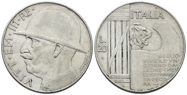 REGNO D'ITALIA. Vittorio Emanuele III (1900-1943). 20 lire 1928 "Elmetto". Ag; 20gr; Gig.44; NC; BB