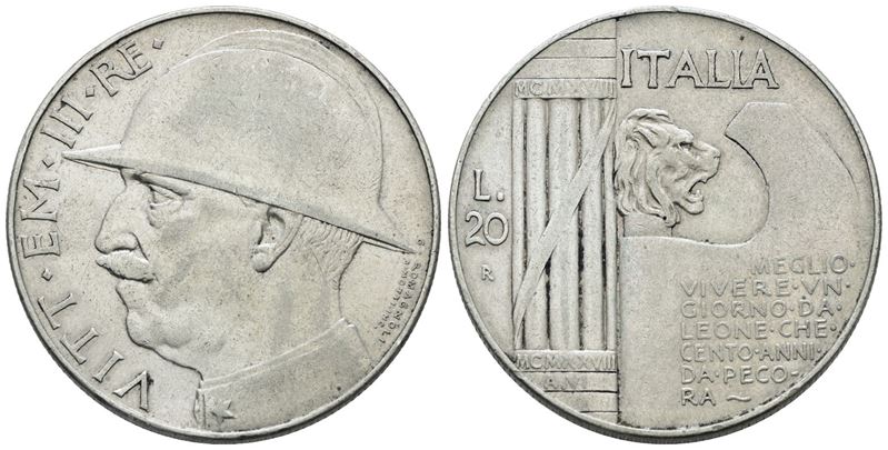 Vittorio Emanuele III, 20 lire 1928 'Elmetto', Argento